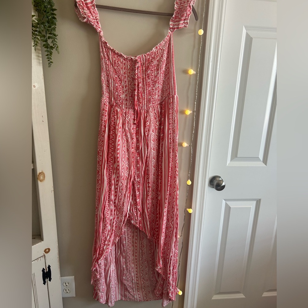 Pink Printed Smocked Maxi Dress